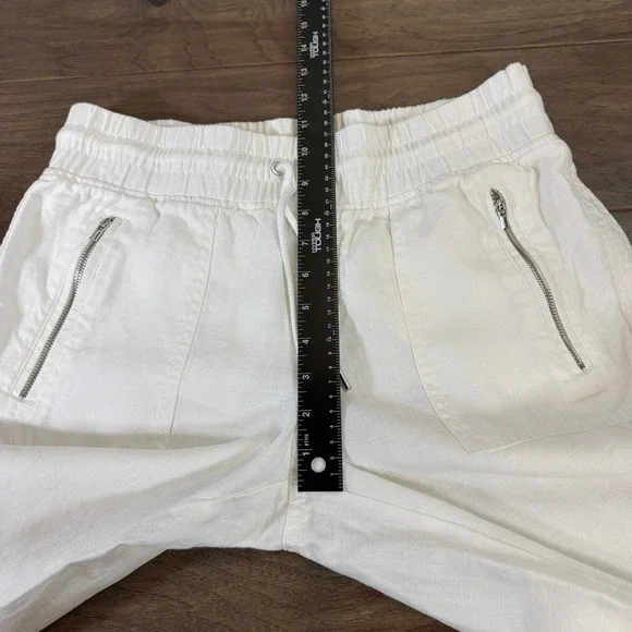 Athleta Cabo‎ Linen Wide Leg Pants Elastic Waist Drawstring Zip Pockets Size 6 - Picture 6 of 9